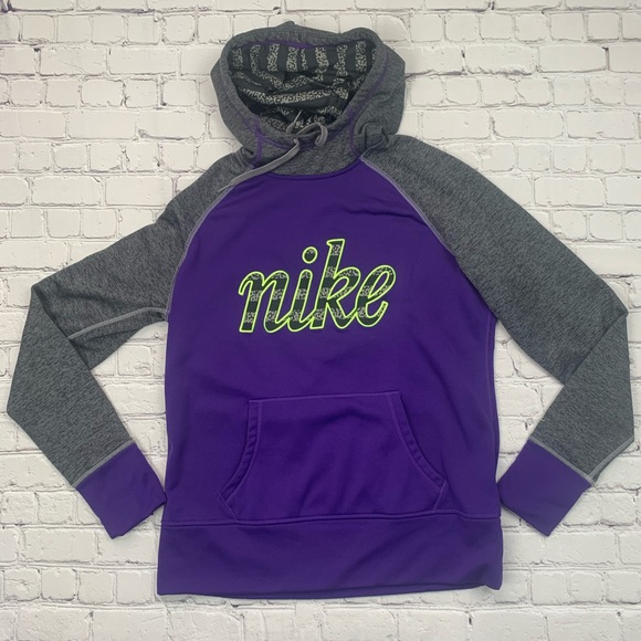 Nike Tops - Nike Therma-Fit Purple/Gray/Lime Hoodie EUC